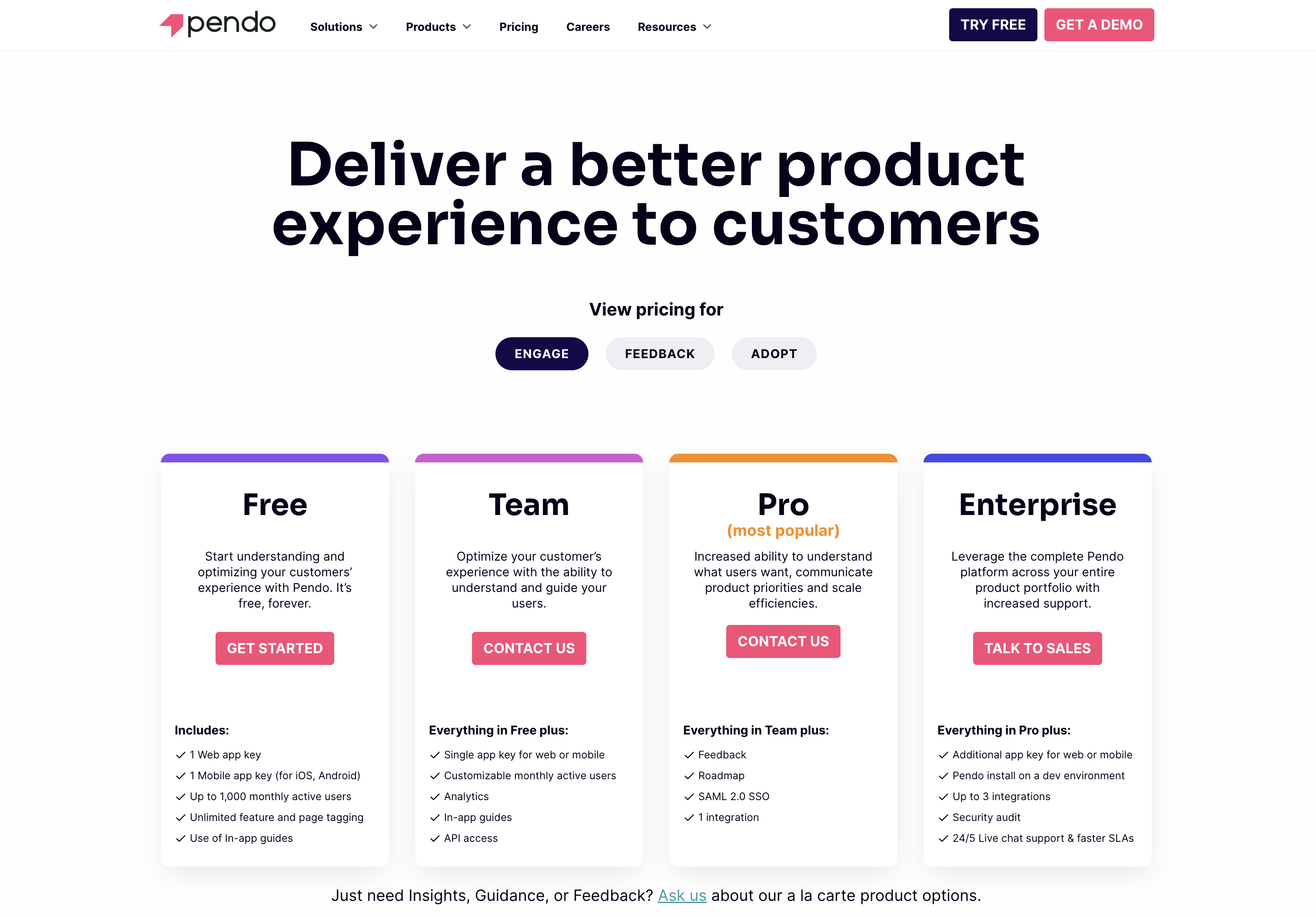 Pendo Pricing page