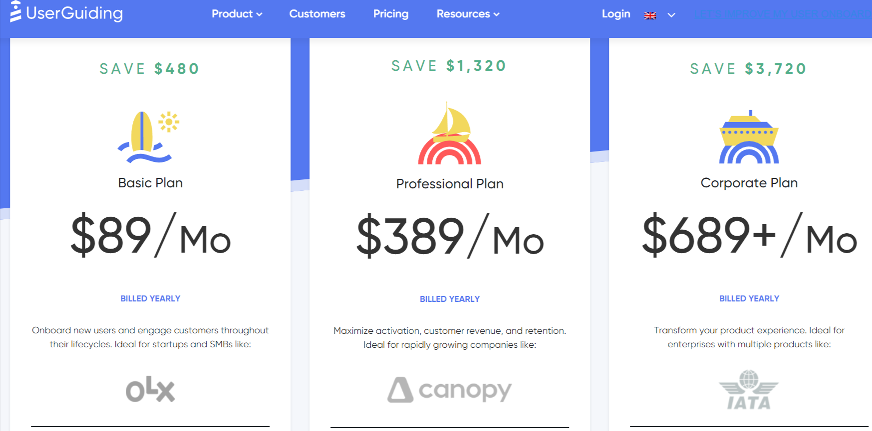 UserGuiding pricing page screenshot