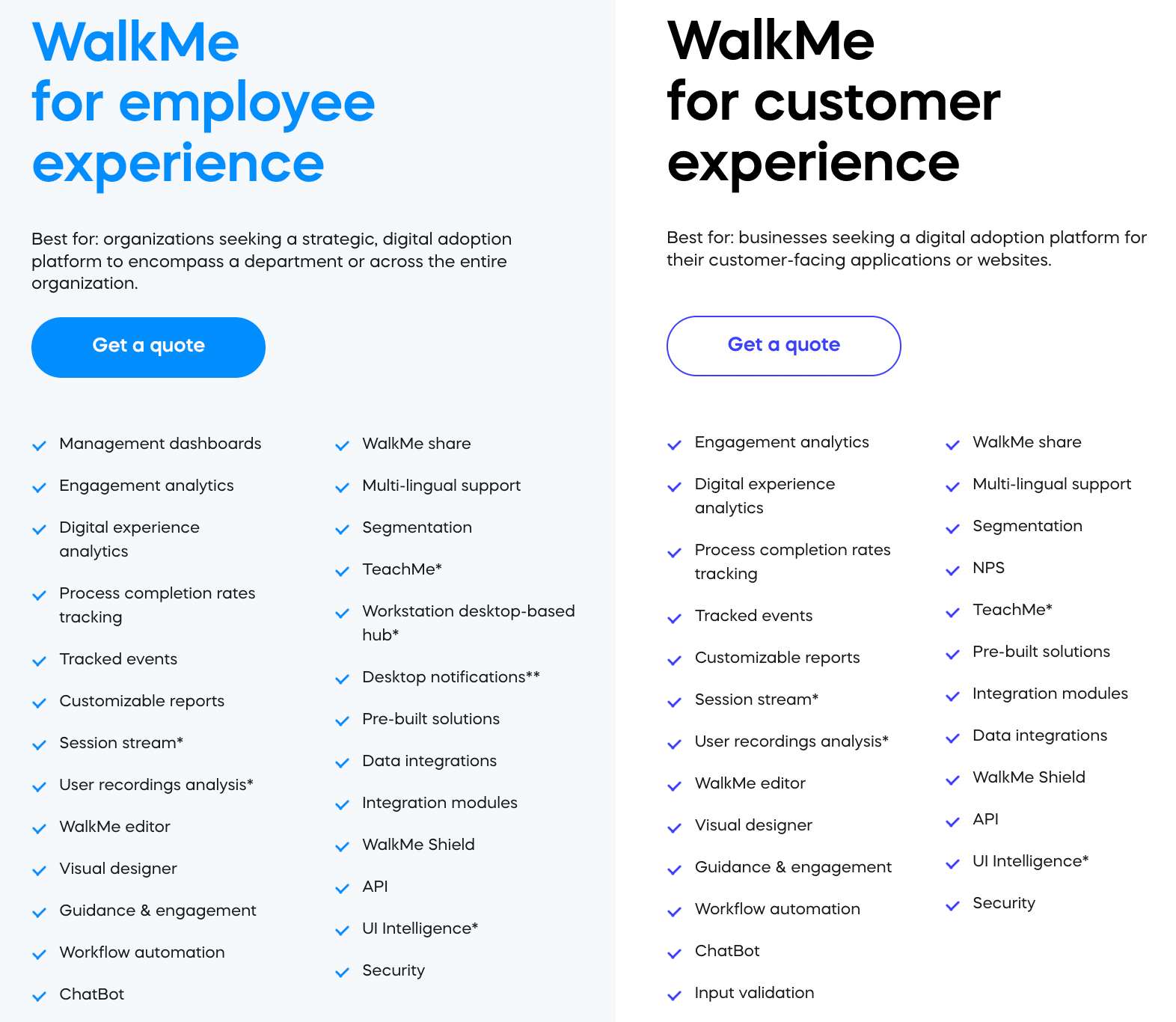 WalkMe Pricing Page Screenshot